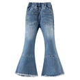 thumbnail image 2 of KIDSCOOL SPACE Little Girls Frayed Hem Jeans, 2-7T Toddler Fashion Bow-Knot Decorated Flare Denim Pants, Light Blue,18-24 Months, 2 of 6