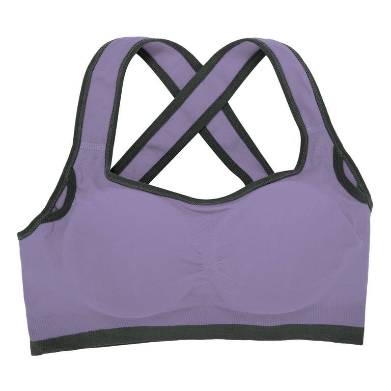 Sports Bra for Women, Cross Back Padded Strappy Sports Bras Medium Support  Yoga Bra with Removable Cups, Purple, L