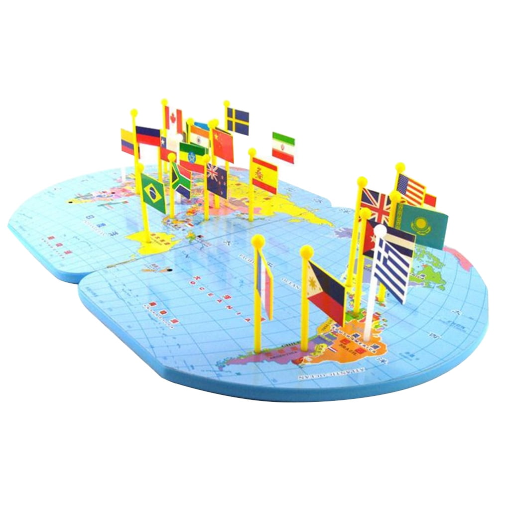3D Wooden World Map Toy National Flag Toys Educational Early Learning