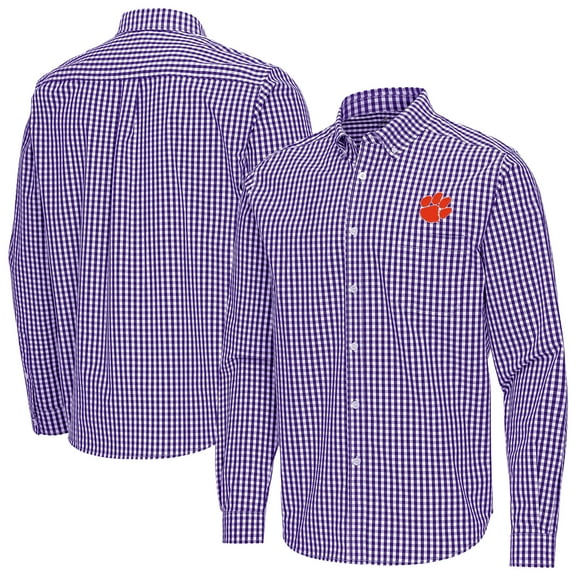 Men's Antigua Purple Clemson Tigers Ellis Woven Tri-Blend Long Sleeve Button-Down Shirt