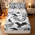 thumbnail image 2 of Feelyou Boho Raven Rose Zipper Twin Comforter Sets with Fitted Sheet and 2 Pillowcases, Spooky Skull Bat Zipper Bedding Set, Black White, Halloween Reversible, 4pcs, 2 of 7