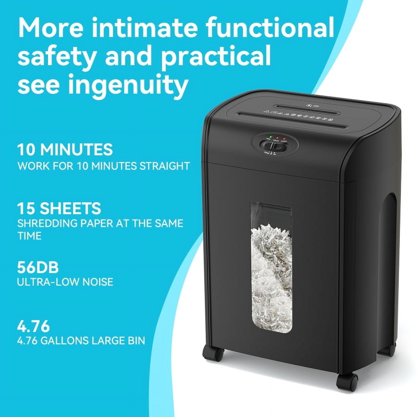 LivelyAant 15 Sheet Cross Cut Paper Shredder 4.76 Gallon Heavy Duty Ultra Quiet Shredder for Home Office CD Credit Card