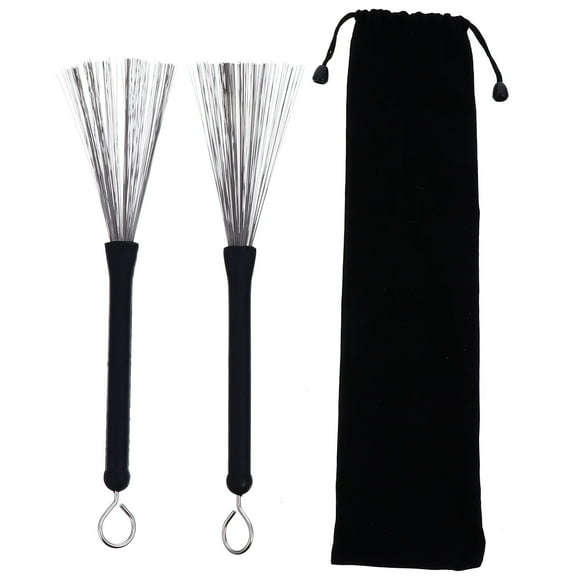 ibasenice 1Pair Retractable Drum Wire Brush Black Steel Handle Rubber Cover for Jazz Drums Percussion Use