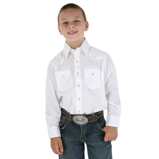 Camisa Wrangler Dress Western Solid Snap de algodón blanco para niños