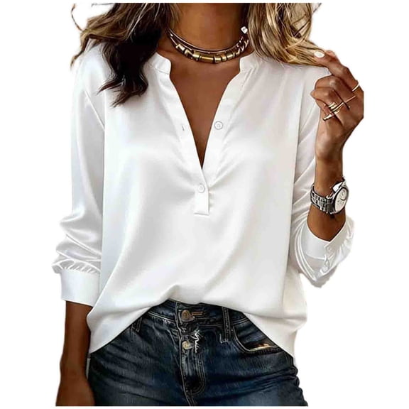 hotojiny Long Sleeve Shirts for Women Satin Silk Button up Dressy Casual Blouses Spring Fall Clothes Business Office Womens Tops