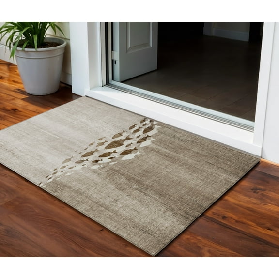 3' X 5' Taupe Brown And Khaki Nautical Washable Indoor Outdoor Area Rug