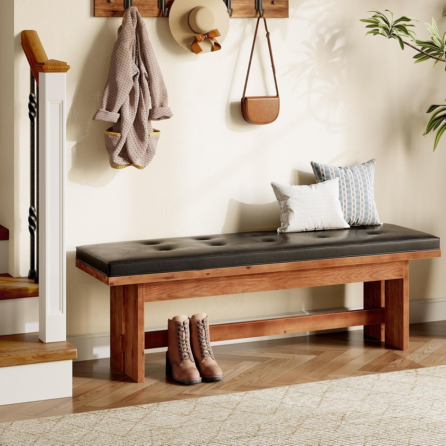 Baxton Orella Bench - Cream Boucle Fabric - Walnut Wood - Walmart.com