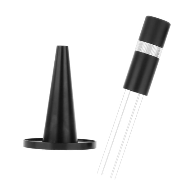 Agitador de café profesional con soporte, reutilizable, de 6 agujas, tipo distribuidor. Plata negra con soporte