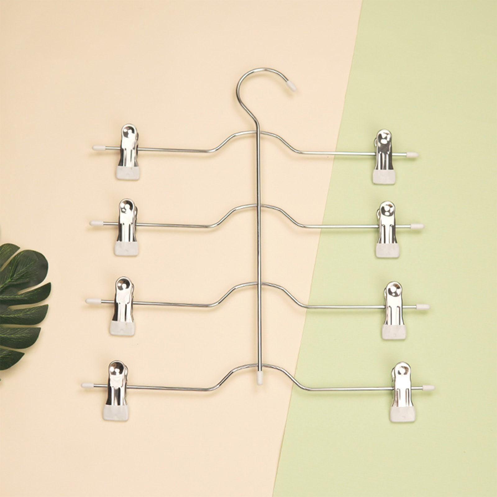 4 Tier Metal Skirt Hangers for Women, Pants Hanger Space Saving with Adjustable Clips, Gain 70% More Space, Non Slip Grip for Slacks, Trousers, Shorts, Jeans, Towels, 13.0x14.96"