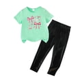 thumbnail image 3 of Cethrio Girls Summer Outfit Sets, Short Sleeve Casual 2 Piece Printed T-Shirts and Pants Set Green Size 2-3 T, 3 of 5