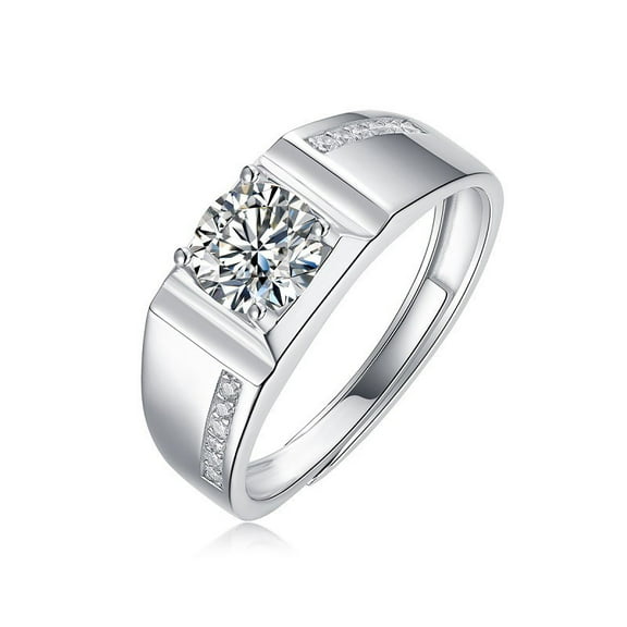 Exquisite 1 Carat Adjustable Lab Created Moissanite Rings for Men Round Cut D Color VVS1 S925 Silver Diamond Wedding Rings Ideal Choice for Couple Parties Date Travel