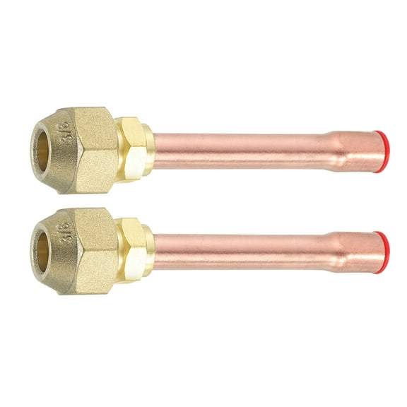 2Pcs Brass Pipe Fittings, 3/8"SAE x 3/8" OD Flare Adapter with Copper Tube