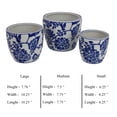 thumbnail image 5 of Juego de macetas Benzara, 3 piezas, cerámica, blanco y azul, floral, 5 of 5