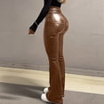 thumbnail image 4 of Cutuoiiu Women's Fashion Solid Color High Waisted Leather Pants Flared Leg Trousers for Casual and Night Out Gifts, 4 of 8
