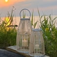 thumbnail image 6 of Key West Bamboo Hurricane Lanterns, Set of 2, White Metal Frame, Loop Handle, Floating Insert, 17.25, and 12.25 inches, Modern Tropical Design, 6 of 9