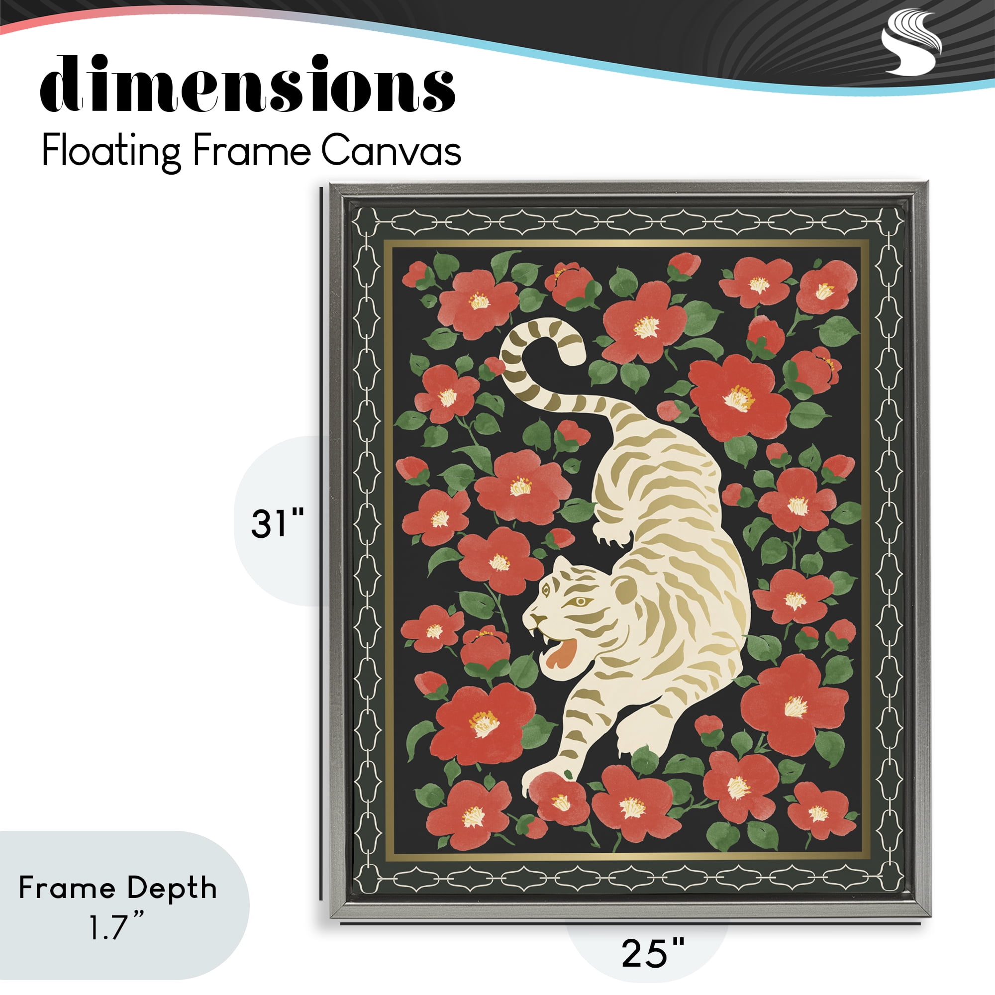 Stupell Industries Ivory Tiger Among Camelias Gray Framed Floater Canvas Wall Art, design by Karolina Sato