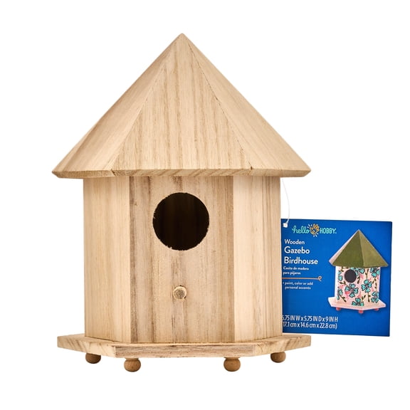 Hello Hobby Unpainted Gazebo Birdhouse, 6.75 x 9 x 5.75 Inches
