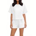 thumbnail image 3 of Conjunto Corto Casual para las Mujeres Manga Corta Bolsillo Pantalones Cortos Pantalones de Señoras Conjunto con Cuello Redondo Top, Ropa Casual de Verano, 3 of 7