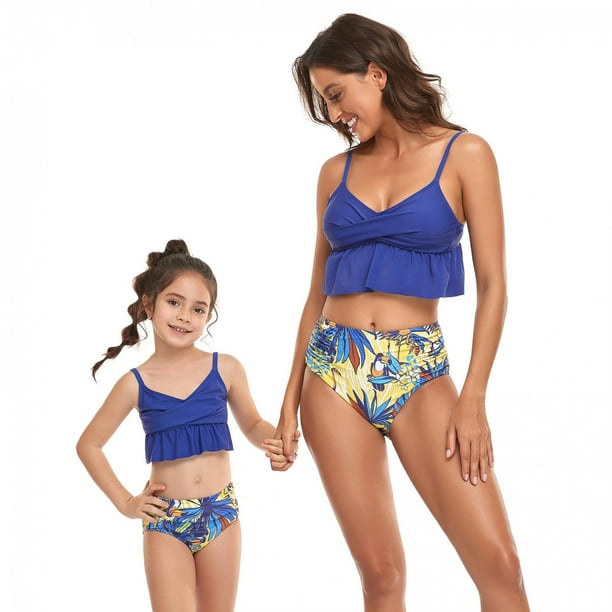 TopLLC Mommy and Me Bathing Suit Two Piece Swimsuit Ruffle Falbala Swimwear  Bathing Suits Mother and Daughter Matching Bathing Beach Wear 