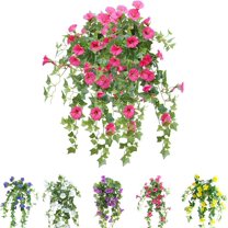 6in Uv Simulation Artificial Flower, Bunches Artificial Morning Glories,Fade Resistant Outdoor Flowers,Fake Petunias,Realistic Outdoor Artificial Flowers (Rose Red, Bouquet of 8 Flowers)