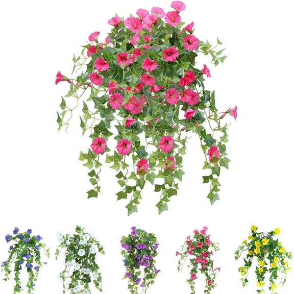 6in Uv Simulation Artificial Flower, Bunches Artificial Morning Glories,Fade Resistant Outdoor Flowers,Fake Petunias,Realistic Outdoor Artificial Flowers (Rose Red, Bouquet of Flowers)