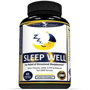 Sleep Well Smart Sleep Support Supplement - Relaxation and Mood Support w/GABA, Melatonin, Valerian Root, L Theanine and More - 60 Veggie Caps