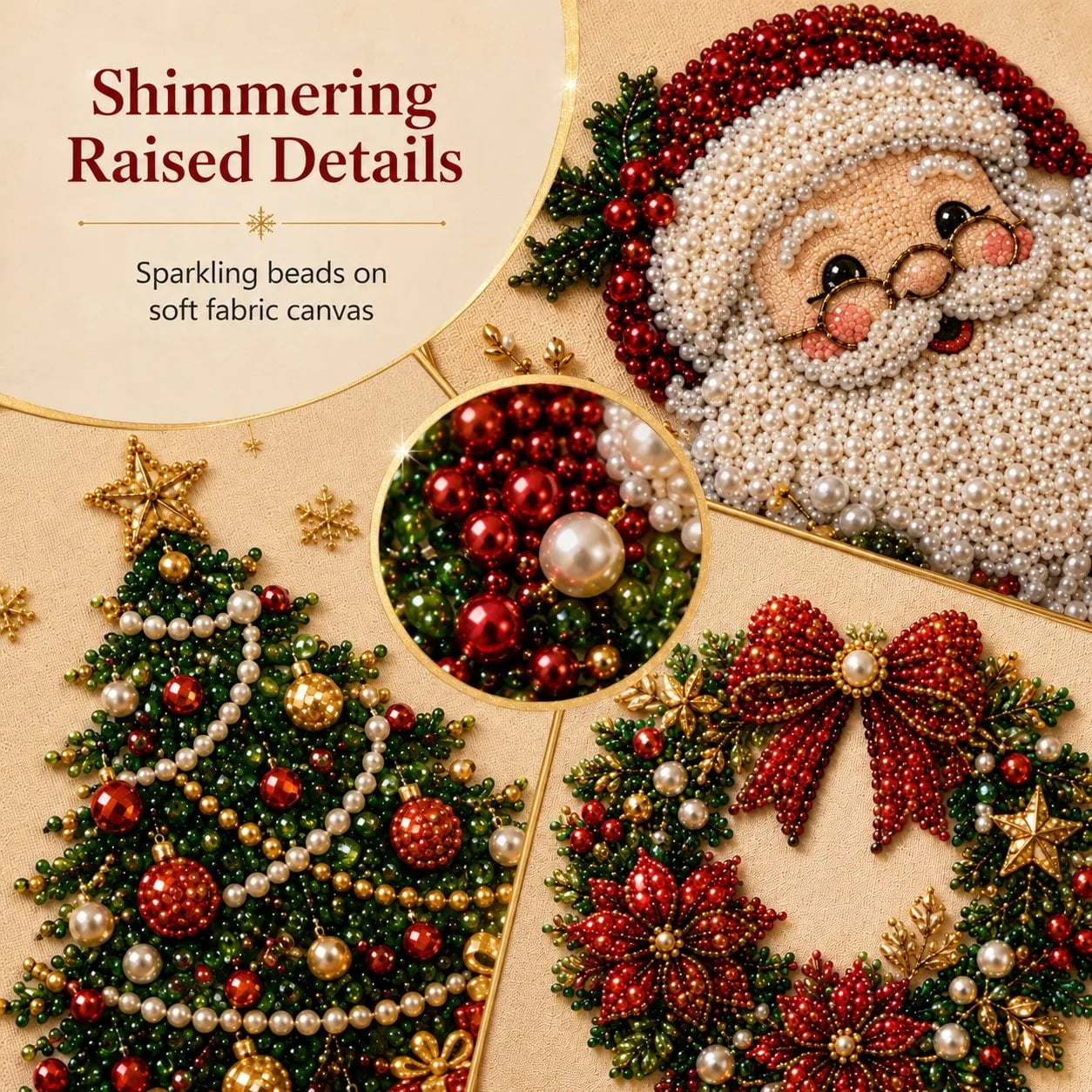 Pearl SantaChristmas Pearl Beading DIY Kit a Beautiful Framed Santa Claus Pearl Art for Family Craft Night & Winter Decor