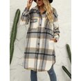 thumbnail image 3 of GHSDFBB Women's Lounge Lapel Button Up Long Sleeve Plaid Long Shirt Jacket Shacket, 3 of 7
