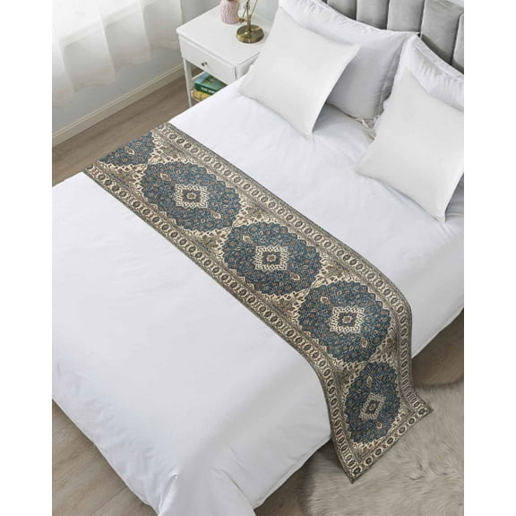 Bed Runner Scarf Queen Size, Southwest Aztec Stain Bed Runners & Scarves for Foot of Beds, Boho Vintage Farmhouse Abstract Art Decorative Bedding Runner Scarf for Hotel Home Bedroom