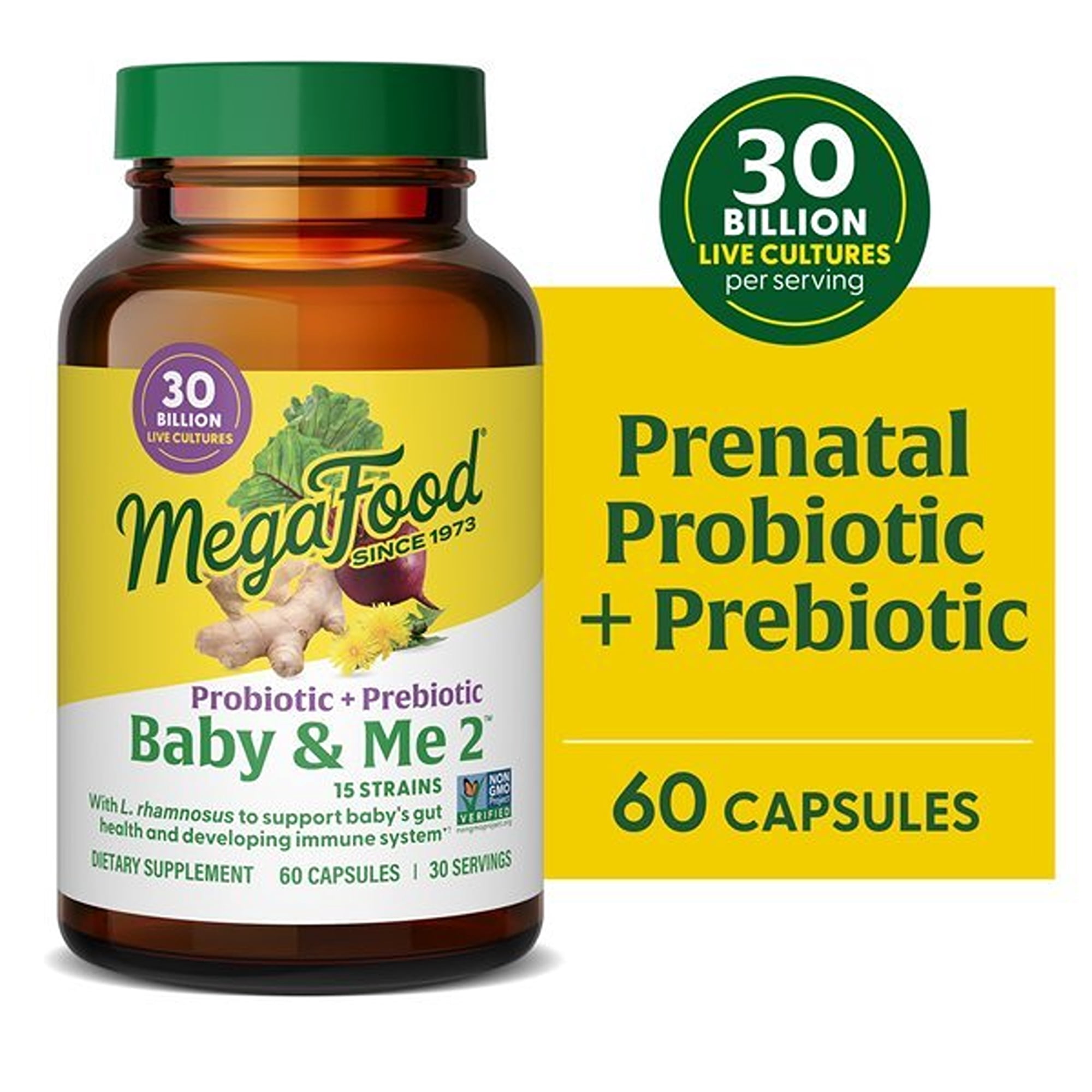 MegaFood Baby & Me 2 Prenatal Probiotic + Prebiotic - 30 Billion CFU - 30 Servings