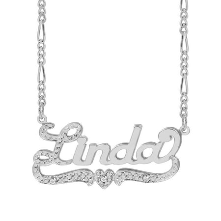 Personalized Name Necklace with First Initial and Tail Beaded and Rhodiumed