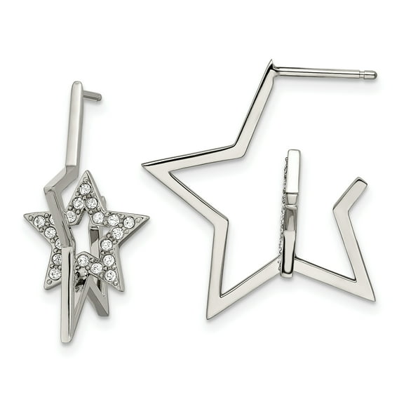 Primal Steel Stainless Steel Swarovski Crystal Stars Post Earrings