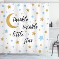 thumbnail image 1 of Nursery Shower Curtain, Bed Time Lullaby Concept Stars Circles and Crescent, Fabric Bathroom Set with Hooks, 69W X 84L Inches Extra Long, Blue Dark Yellow, by Ambesonne, 1 of 3