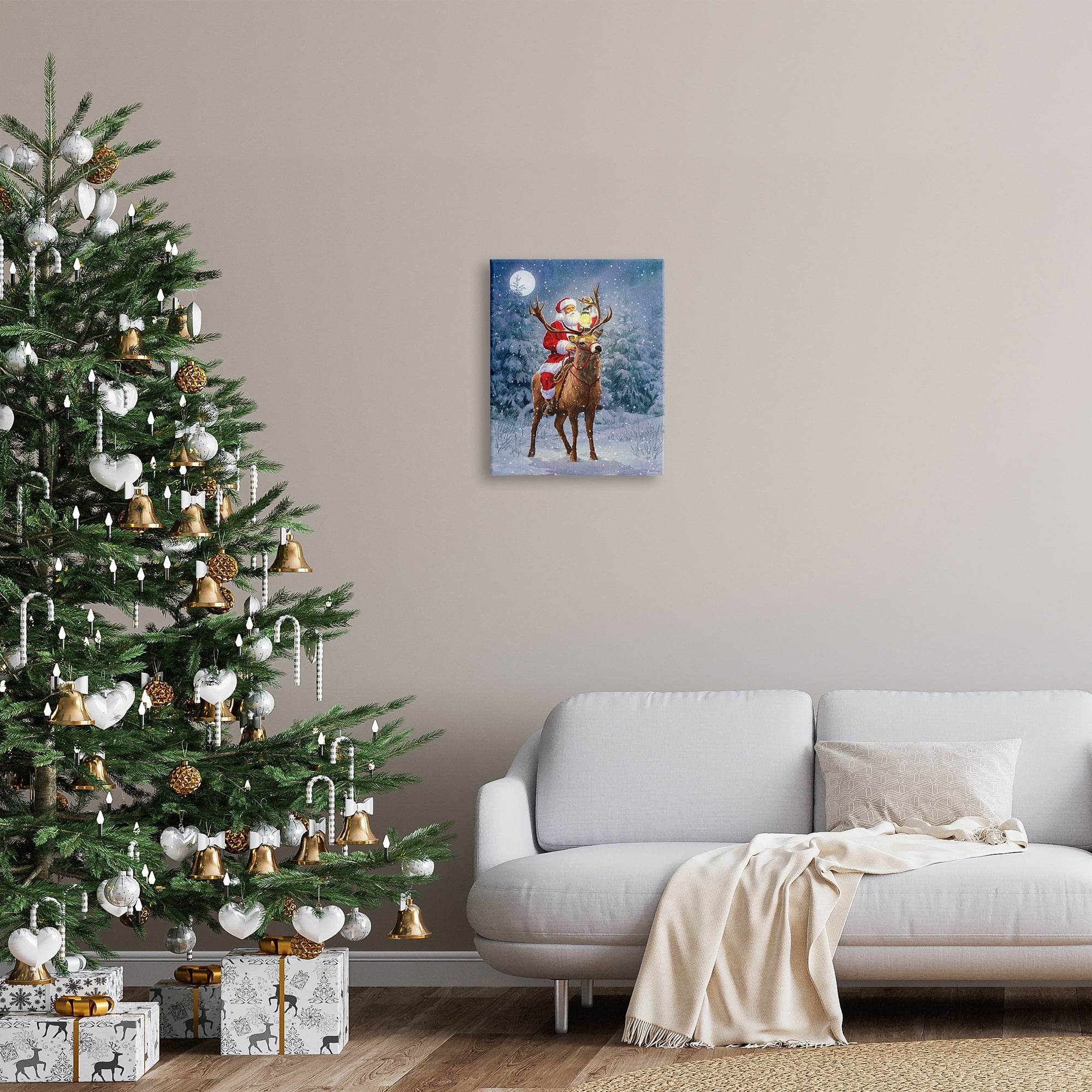 Stupell Industries Santa Riding Reindeer Landscape Holiday Painting Gallery Wrapped Canvas Print Wall Art