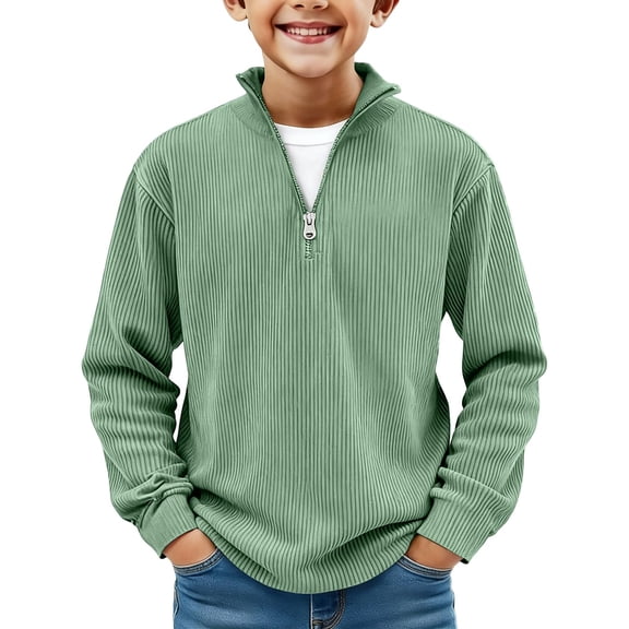 Fesfesfes Boys Solid Color Fashionable Stand Collar Zipper Long Sleeve Casual Loose Top for Kids Age 4 to 15 Years Trendy Comfortable Everyday Wear Pullover Jacket(Green,8-9 Years)