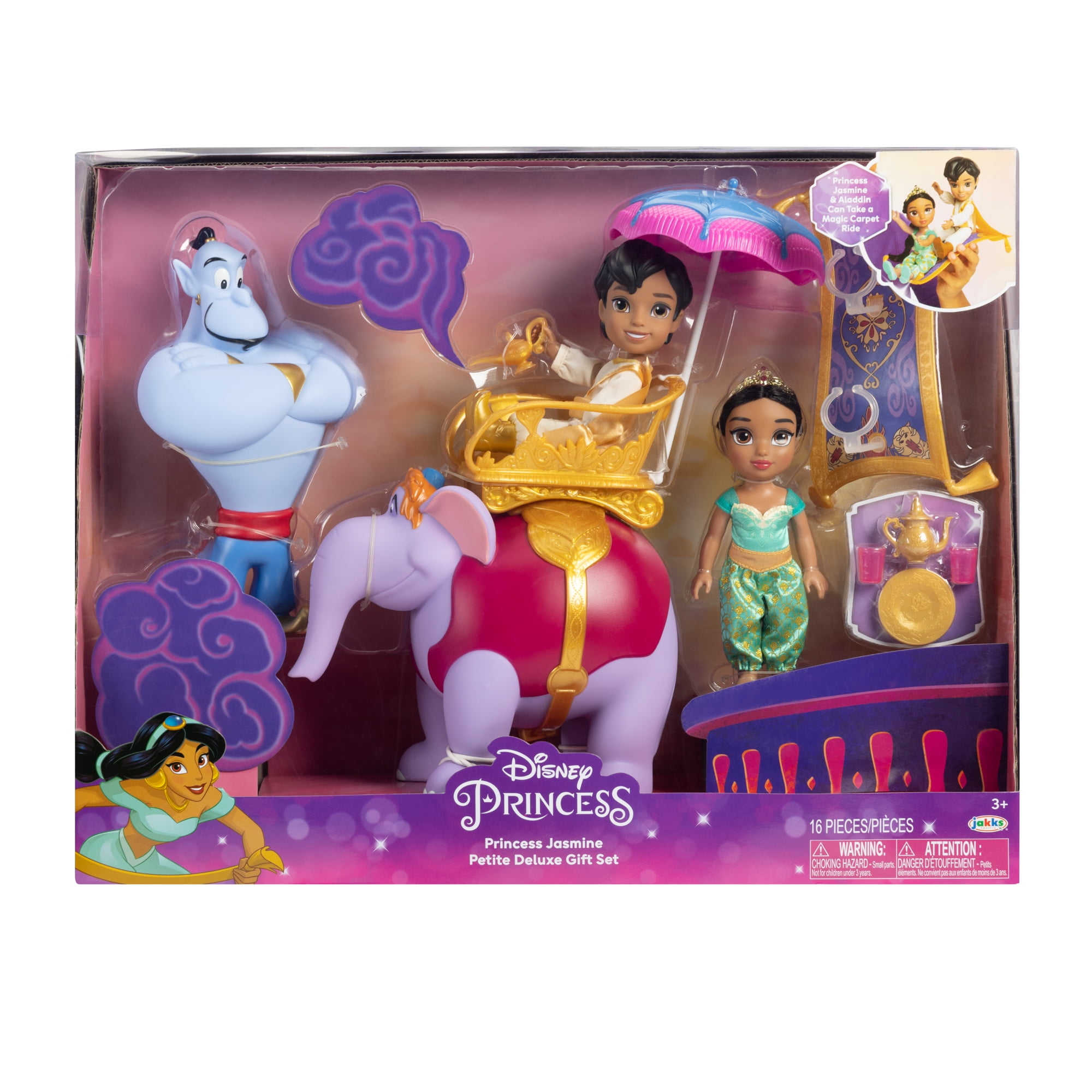 Disney Princess Jasmine Petite Deluxe Gift Set with Aladdin, Genie, Magic  Carpet, and Abu for Ages 3 and up 