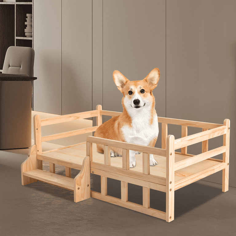 96*56cm Solid Pine Wood Pet Bed Frame Elevated Fence Dog Cat