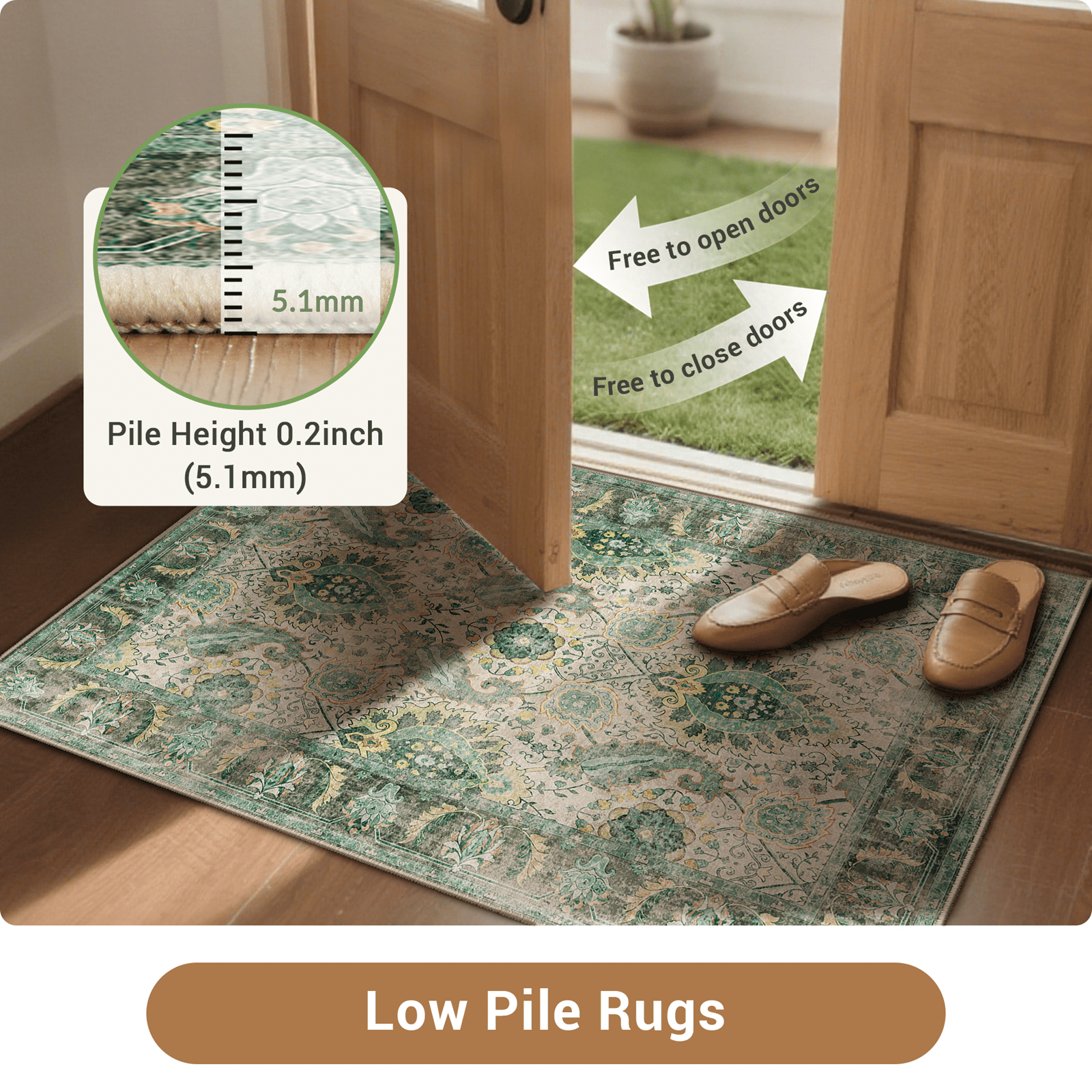 NewBuros Area Rugs 8'x10' Washable Non-Slip Boho Rugs, Soft Stain Resistant Low Pile Print Indoor Carpet for Living Room Bedroom Dining Room, Light Green
