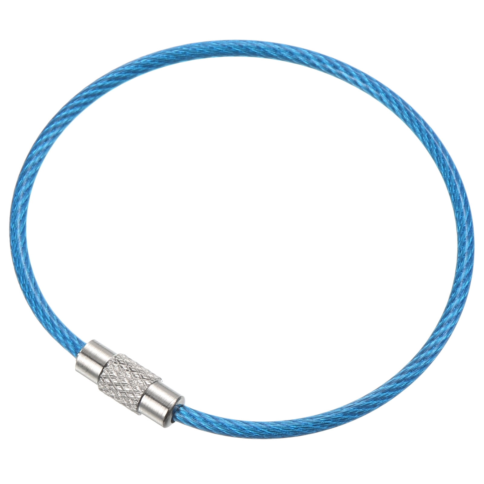 6 Inch Wire Keychain Cable Stainless Steel Key Ring Loop, Blue, 5 Pack