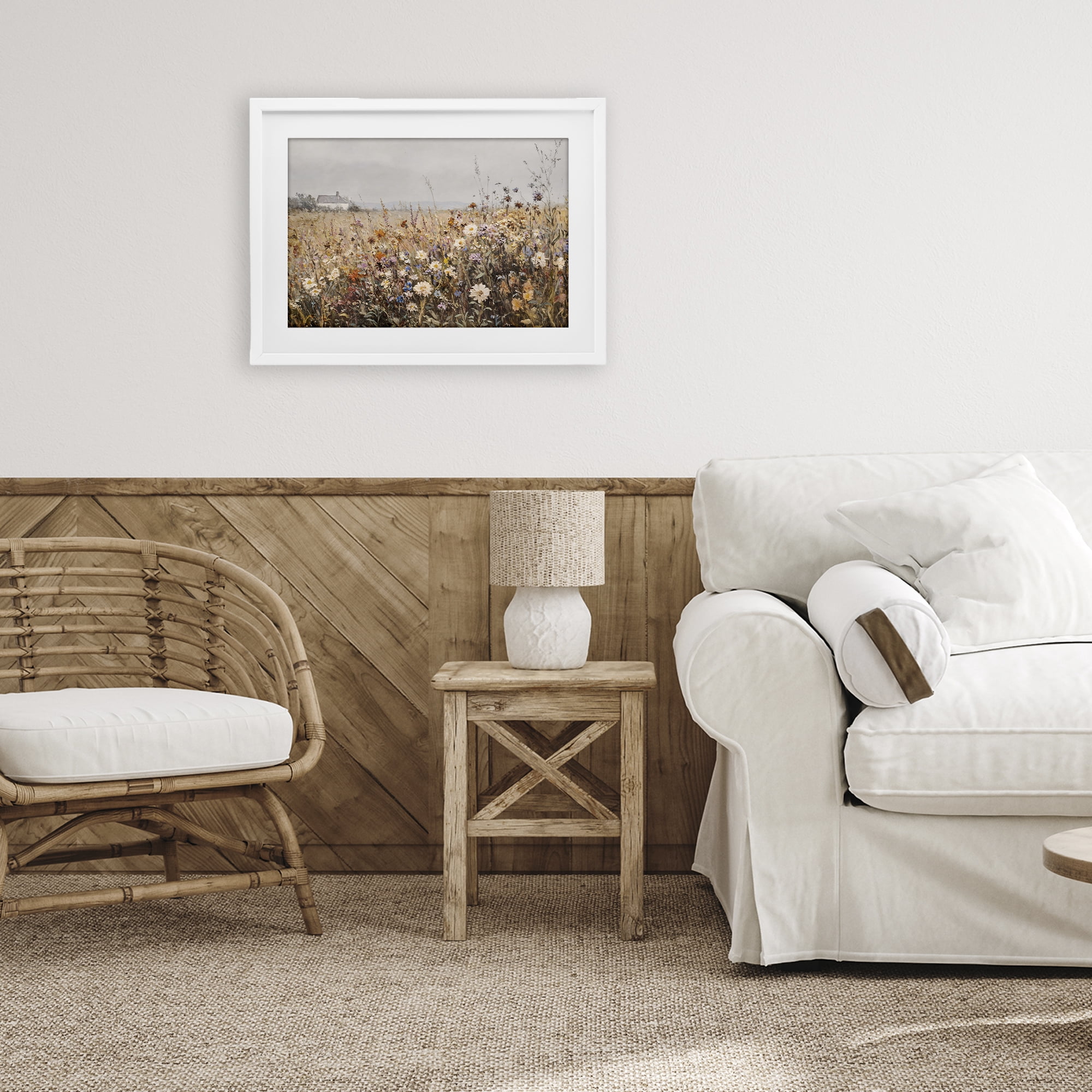 Stupell Industries Quaint Cottage Meadow White Framed Print Under Glass, design by Jacky Ngan