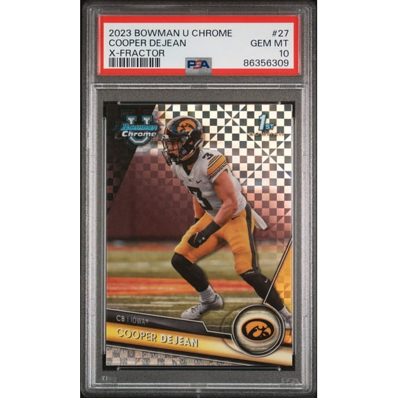 Graded 2023 Topps Bowman U Chrome Cooper DeJean #27 Xfractor Rookie RC Football Card PSA 10 Gem Mint