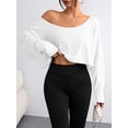 thumbnail image 4 of Womens Off Shoulder Long Sleeve Crop Tops Boat Neck Loose Asymmetry T Shirt (White XXL), 4 of 7