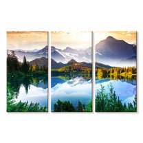 Elephant Stock Mountain And Lake Sunrise Wall Art - Horizontal Multi Panel Canvas - Living Room Wall Decor - Wellness Multi Panel - Yellow And Brown Decor - 45" x 28"
