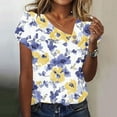 thumbnail image 5 of Fznquz Summer Tops for Women Trendy Floral Print Tees Yellow Casual 2025 Short Sleeve Womens Tshirts, 5 of 7