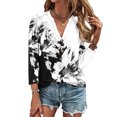 thumbnail image 2 of T Shirts 3/4 Sleeve Trendy Button Up V Neck Summer Fall Tops For Women Vintage Floral Print Casual Loose Tops,Black 2,3XL, 2 of 5