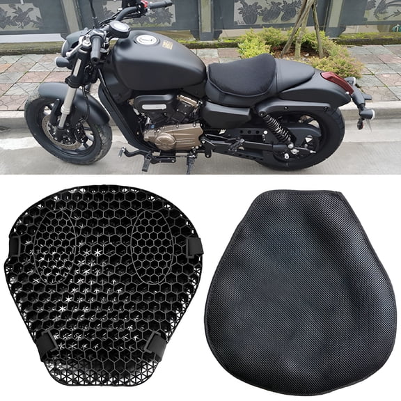 MELIVO Motorcycle Seat Cushion Shock Absorption 3D Honeycomb Mesh Motorbike Seat Pad Breathable Waterproof Quick-drying Motorbike Saddle Gel Pad with Cushion Cover for Scooter E-Bike