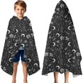 thumbnail image 3 of Black White Gothic Moon Flower Card Pattern Hooded Bath Towel，60"x35" for Ages 3 To 12 Kids, Quick Dry Lightweight Soft Microfiber Hood Beach Towel Cover Up for Kids, 3 of 7