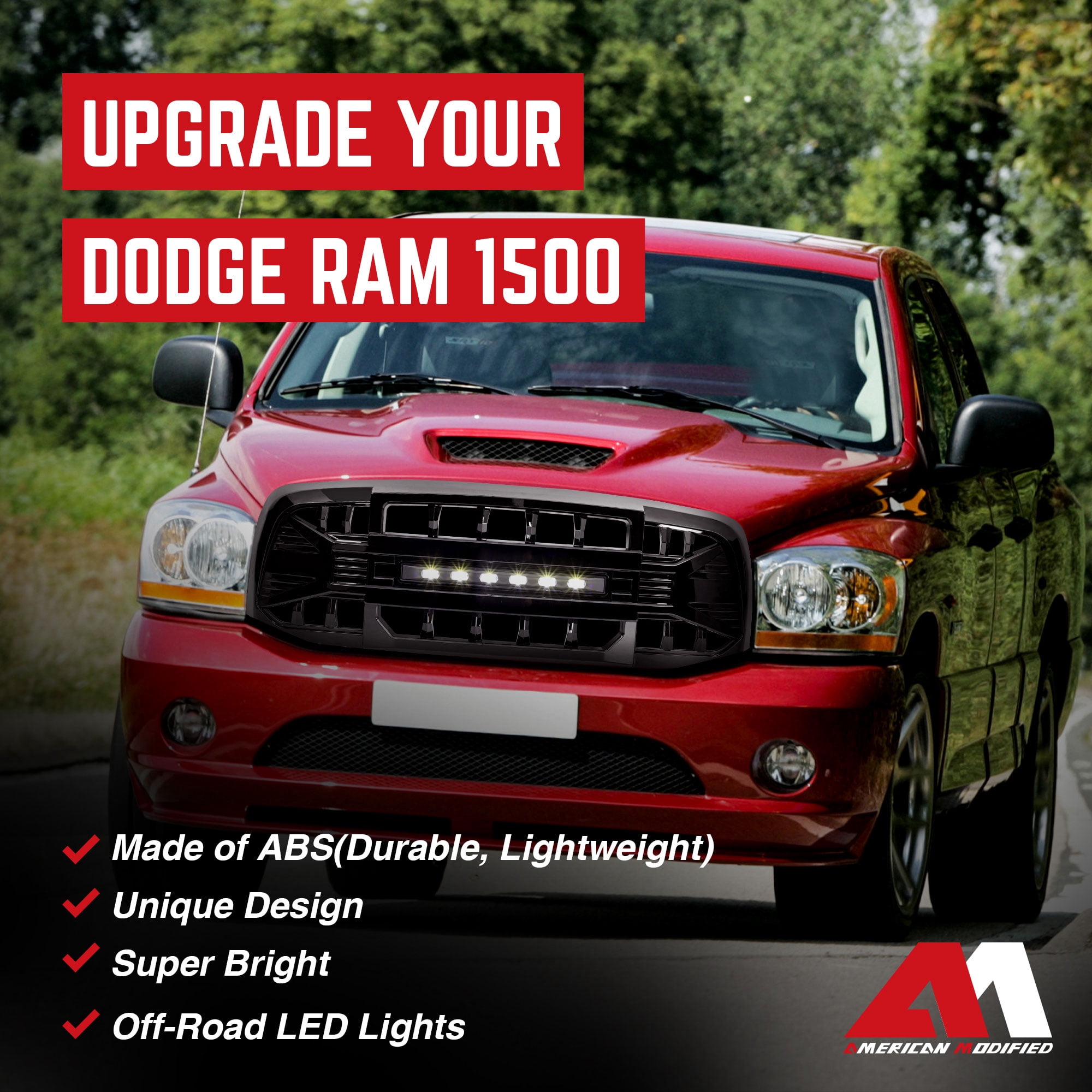 AMERICAN MODIFIED Armor Grille for 2006-2008 Dodge Ram 1500, Glossy Black