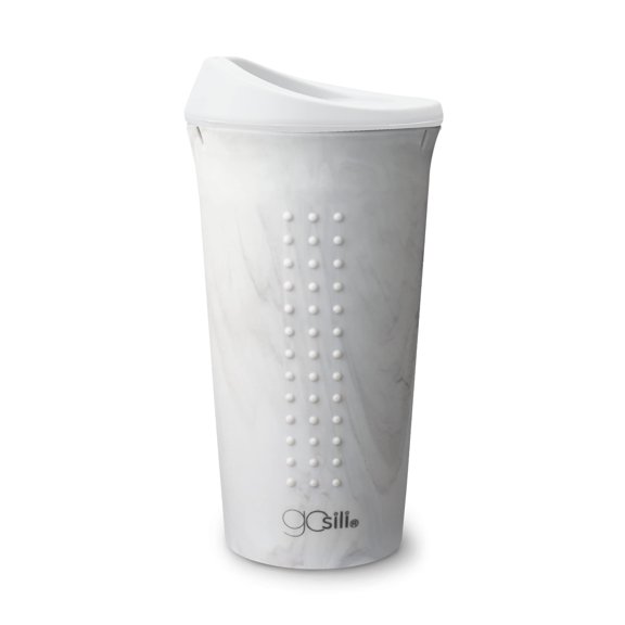GoSili Reusable Silicone Tumbler with lid - 100% European-Grade Platinum Silicone, Stainless-Steel Ring, Eco-Friendly, Stain-Resistant, Dishwasher and Microwave Safe - 16oz, Masonry Grey Carrera