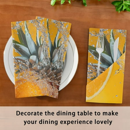 BZSMCE Satin Native Fab Cotton Dinner Napkin Pineapple Orange with Water Splash Reusable